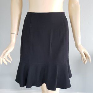 Bebe Black Flounce Hem Straight Fitted Knee Length Skirt Size 4 Small